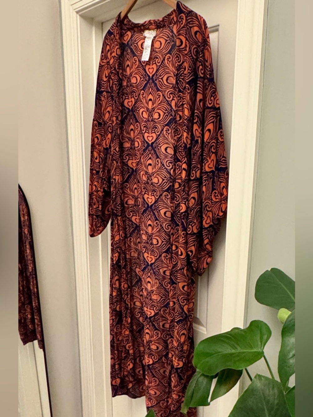 Free People | Riviera Printed Open Duster in Navy Blue & Rust Orange | OS - Picture 4 of 11